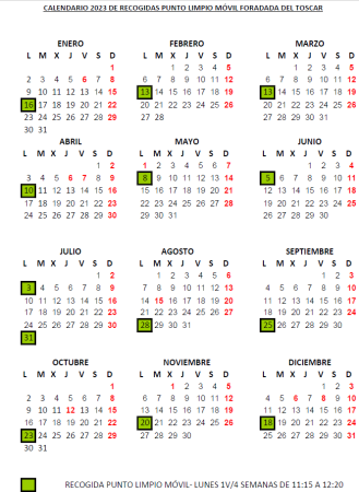 Imagen Calendario Punto Limpio Móvil 2023