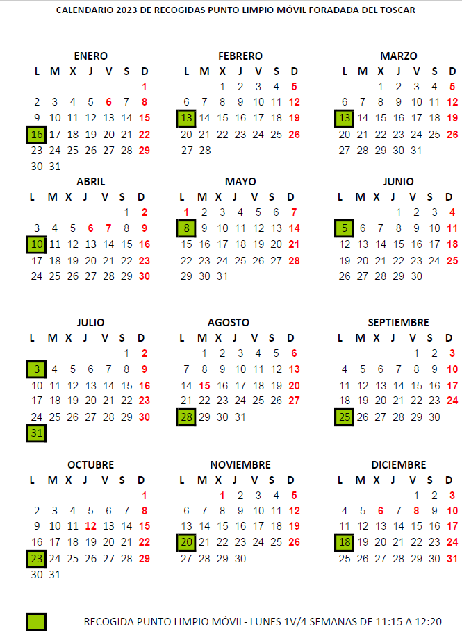 Imagen Calendario Punto Limpio Móvil 2024