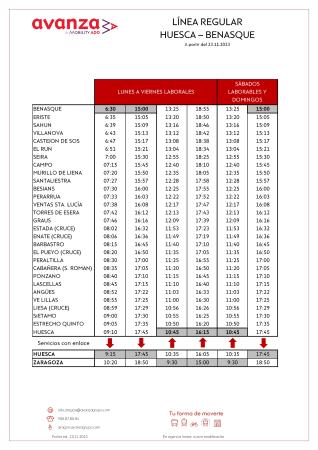 Imagen Horarios del servicio de línea regular Benasque – Huesca a partir...