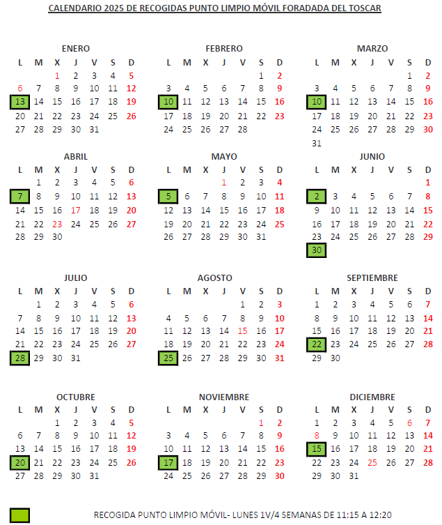 Imagen Calendario Punto Limpio Móvil 2025